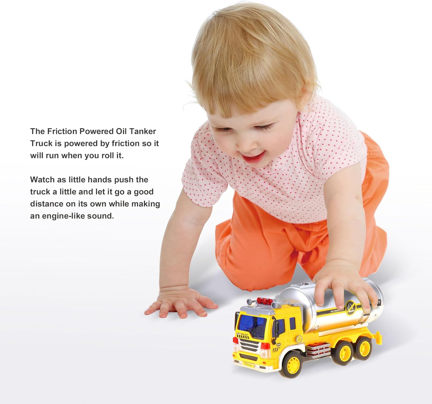 Push & Go Friction Powered Oil Truck Toy with Light and Sound | Realistic Play Oil Tanker Truck Toy Gift for Boys and Girls