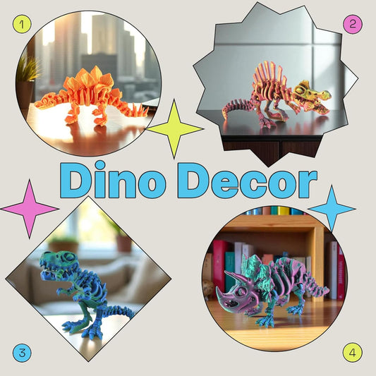 PowerTRC 5PCS 3D Printed Dinosaur Skeletons, T-Rex Triceratops Stegosaurus Velociraptor Spinosaurus Fidget Toys, 3D Printed Dragon Animals Toys, Articulated 3D Figurine Stress Relief Toy