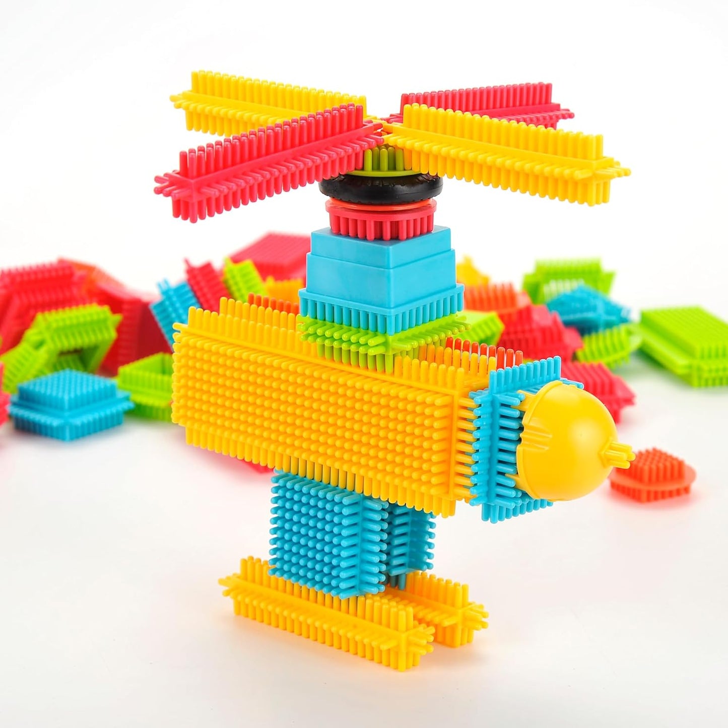 112 Pcs Hedgehog Building Blocks Tiles Building Toys for Kids Ages 4-8, Soft Interlocking Bristles Blocks Educational STEM Learning Preschool Toys