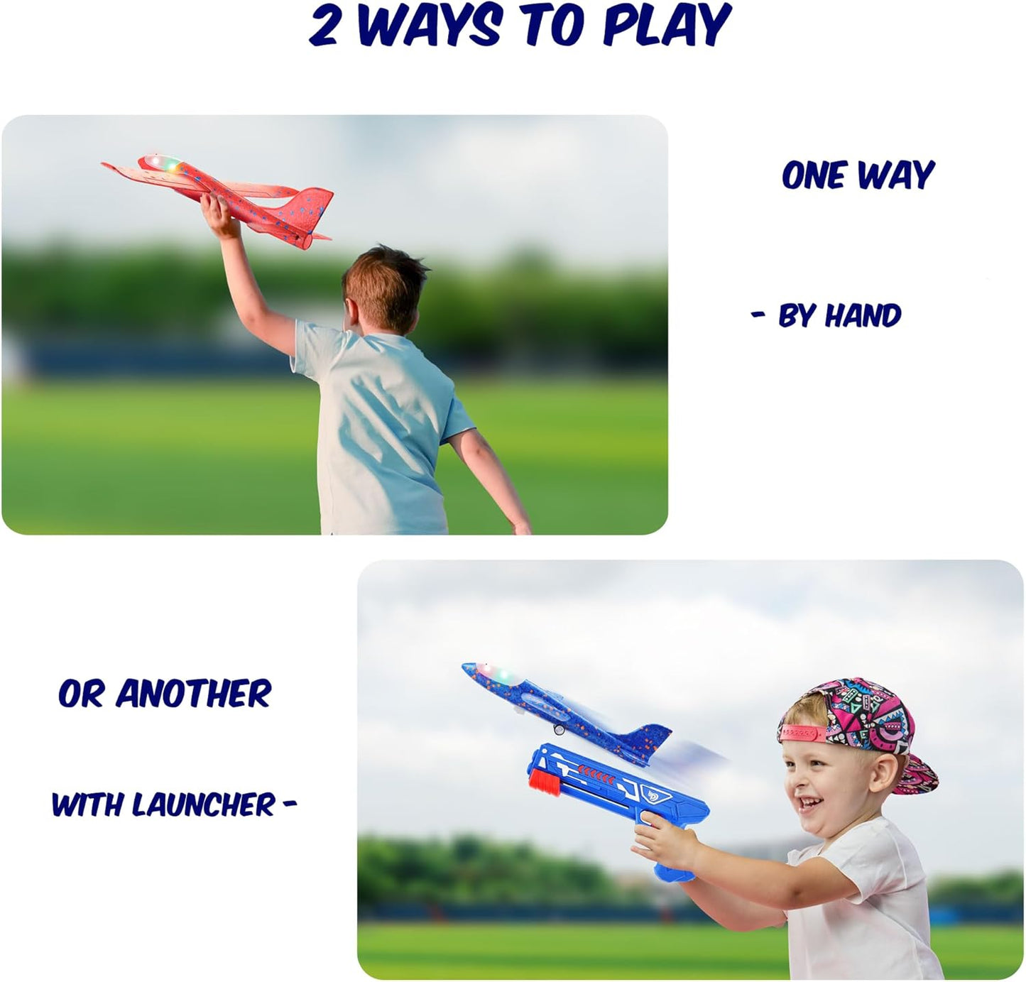 3 Pack Airplane Launcher Toys, 13.8” LED Catapult Foam Glider Plane Toy for Boys, 2 Flight Modes Outdoor Sport Flying Toys for Kids