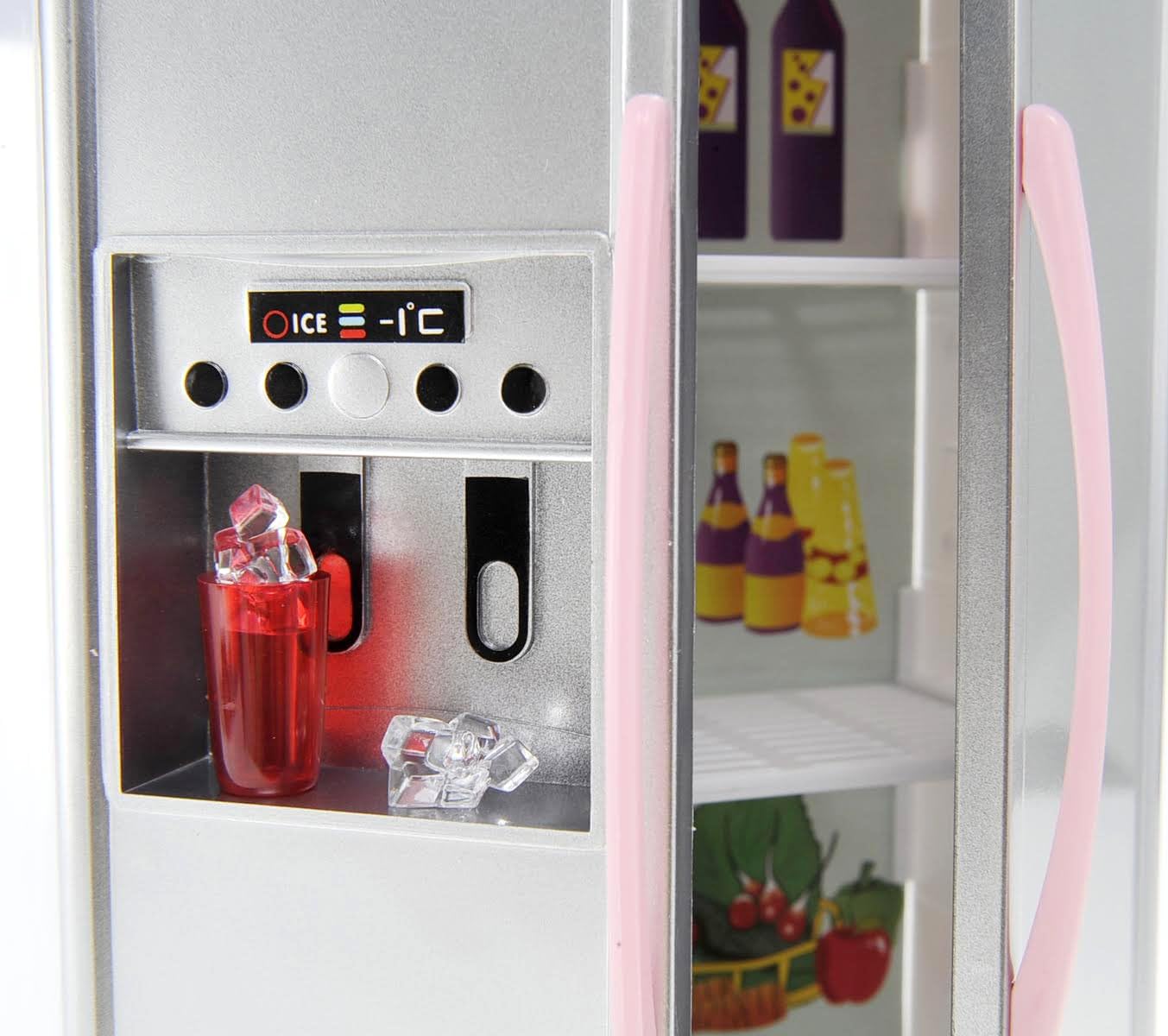 Kitchen Play Set, Mini Modern Toy Pink Kitchen Pretend Play Furnitures Toy Set Accessories Set with Realistic Light & Sound for Kids Toddlers Girls (4-in-1)