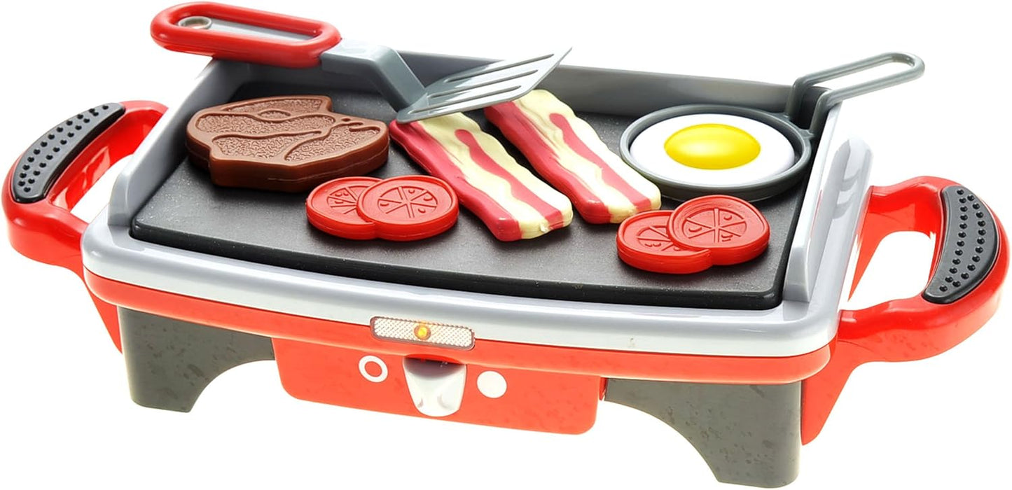 Breakfast Kids Toy Grill Playset for Ages 4-8, Cooking Toys Play Grill Set for Kids, Pretend BBQ Grill with Realistic Sounds Foods Utensils