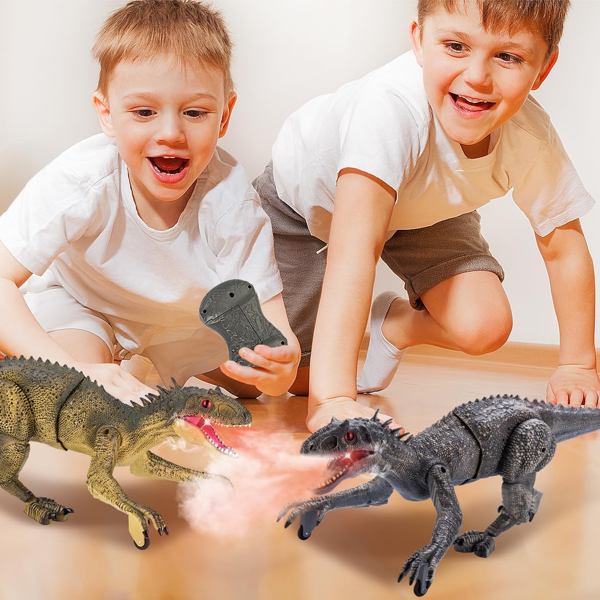 Remote Control Dinosaur for Kids Ages 3 4 5 6 7 8 9 10, Auto Mist Spraying RC LED Sound Rechargeable USB Port Realistic Outdoor 2.4G RC Dinosaur Toys Gifts for Boys Kids 3-10 Years Old Indo Rex Toys