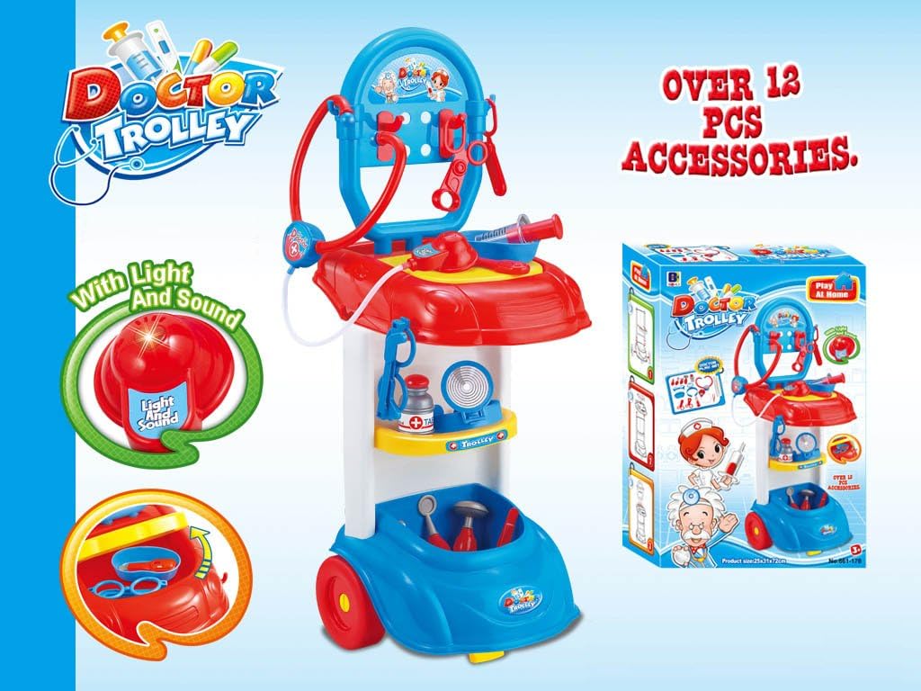Toddlers Pretend Doctor Trolley Play Set with Music and Lights | Doctor Hospital Care Cart with Medical Equipment for Kids