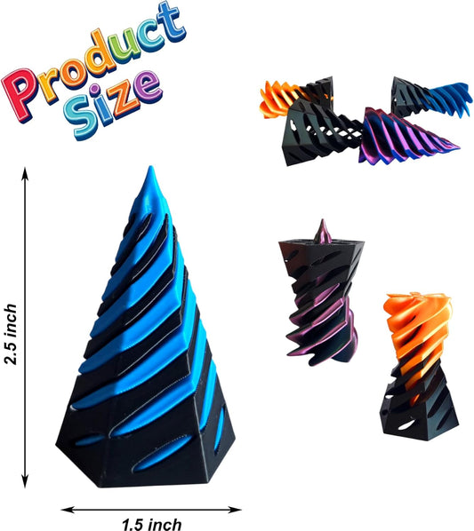 PowerTRC 3D Printed Impossible Pyramid Passthrough Toy Set of 3 (2.5 Inch) – Optical Illusion Desk Toy, Fidget Display, Conversation Piece, Office Decor, Orange, Blue, Tri-Color Red Blue Green