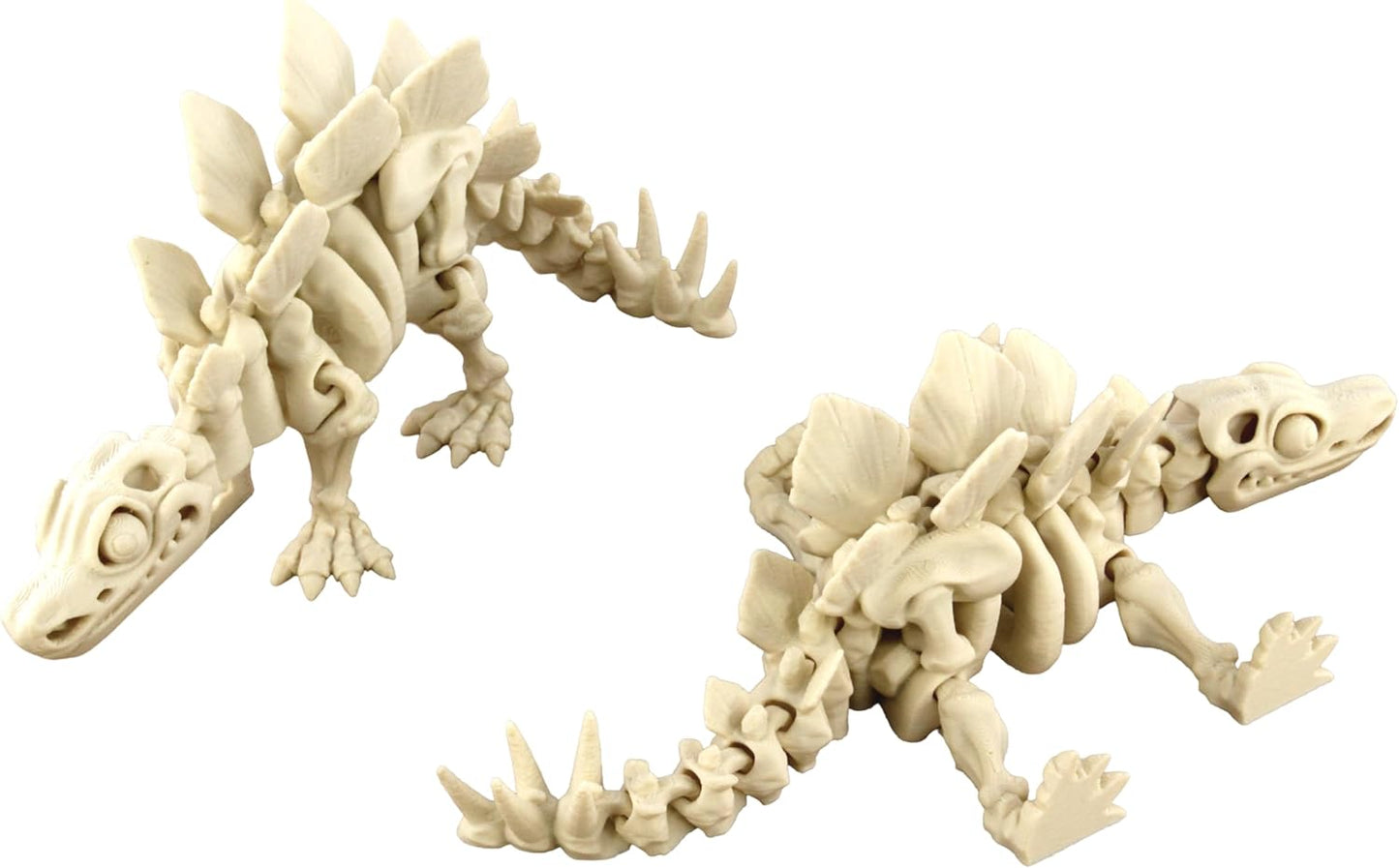 PowerTRC 5PCS 3D Printed Dinosaur Skeletons, T-Rex Triceratops Stegosaurus Velociraptor Spinosaurus Fidget Toys, 3D Printed Dragon Animals Toys, Articulated 3D Figurine Stress Relief Toy (Bone White)