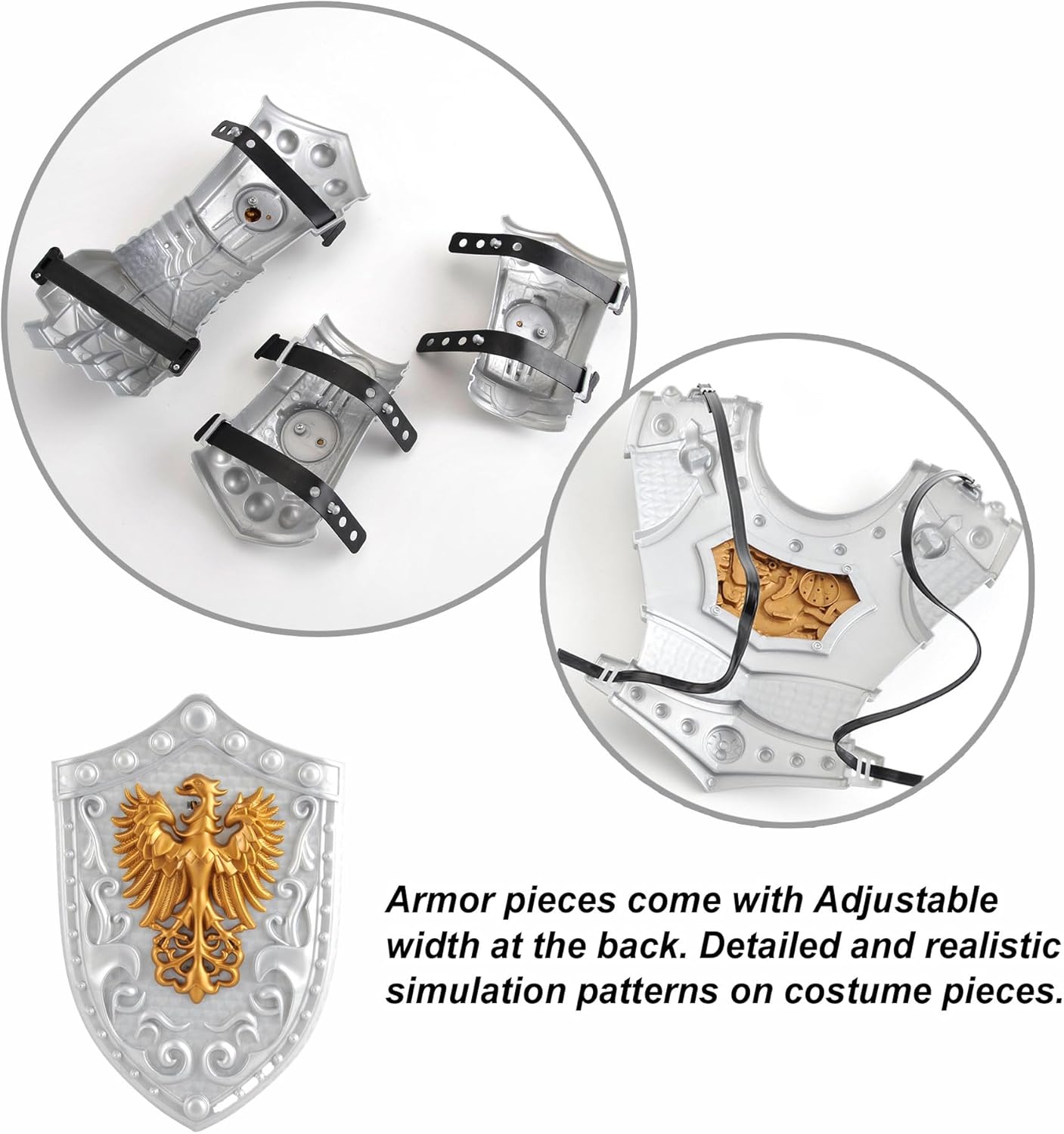 Medieval Knight in Shining Armor Toy for Kids with Helmet Swords Shields Accessories, Knight in Shining Armor Costume Pretend Role Play Cosplay School Party Halloween Dress Up