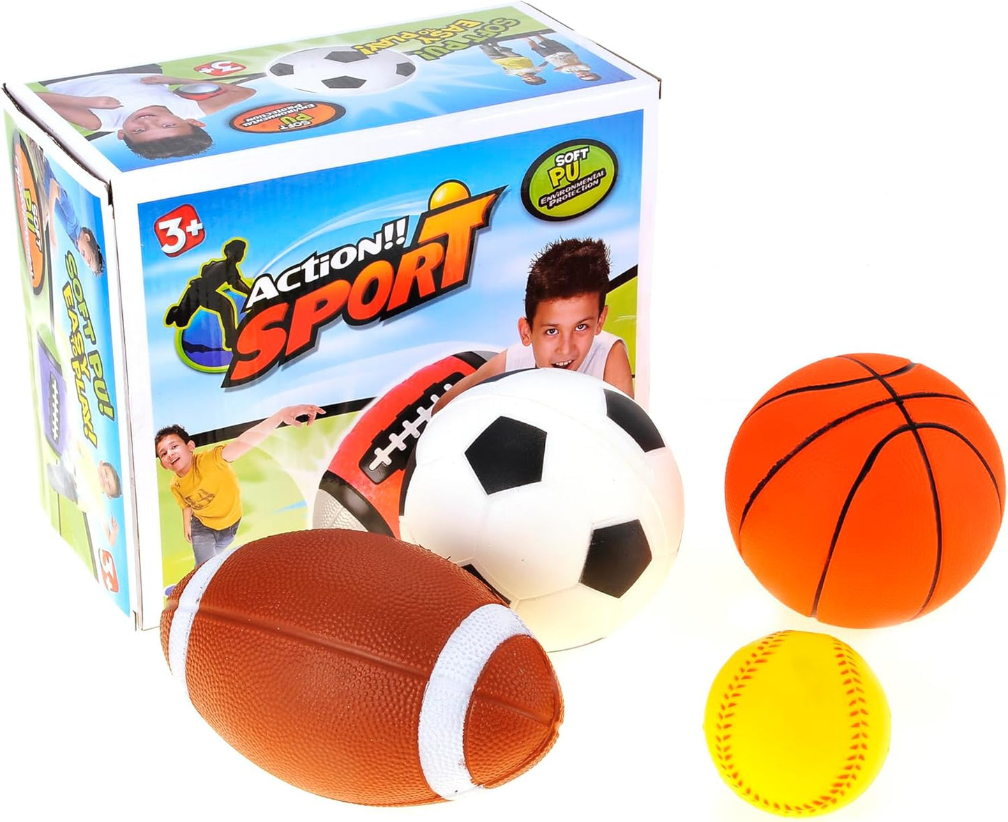 Foam Sports Toys for Toddlers 1-3 | Soft Soccer Ball, Football, Basketball & Baseball Set | Safe, Non-Toxic Balls for Kids | Active Play, Outdoor Fun, Sports Ball Set for Early Development