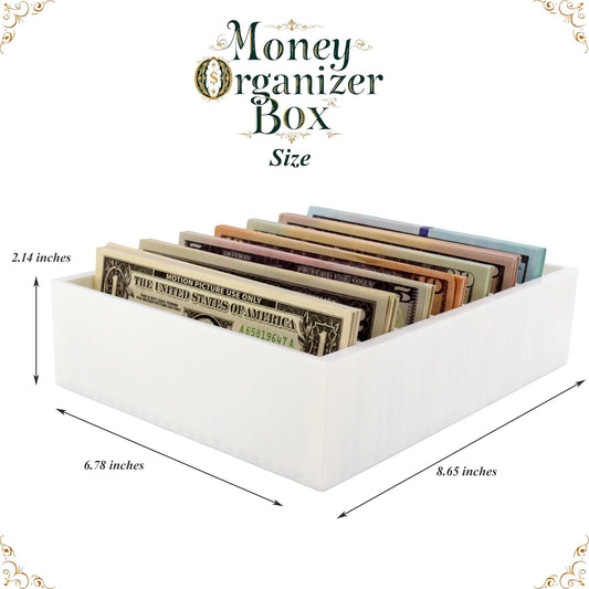 Money Organizer for Cash – 8 Compartment Money Holder, Cash Organizer, Cash Holder, Cash Divider Box, Cash Tray (White)