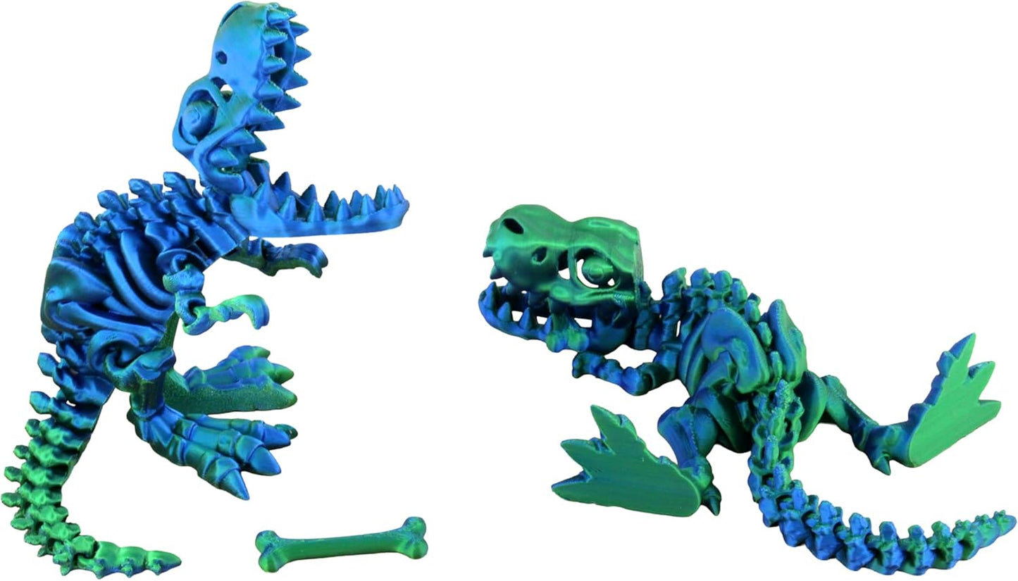 PowerTRC 5PCS 3D Printed Dinosaur Skeletons, T-Rex Triceratops Stegosaurus Velociraptor Spinosaurus Fidget Toys, 3D Printed Dragon Animals Toys, Articulated 3D Figurine Stress Relief Toy