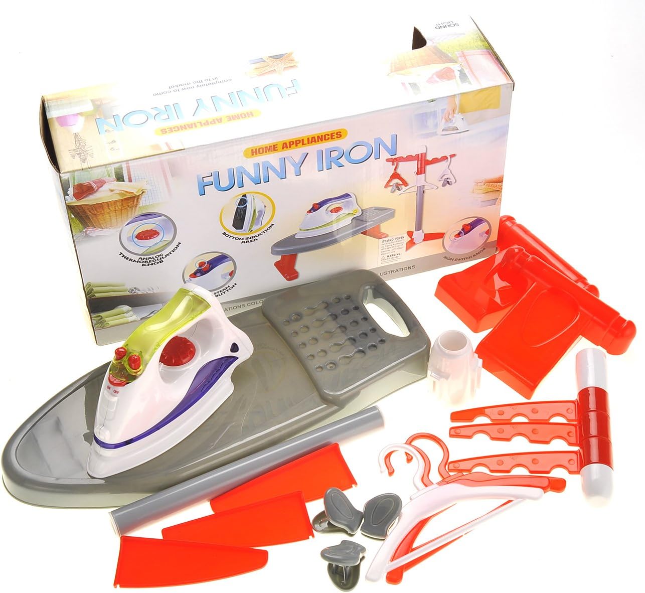 Pretend Laundry Play Set Toy for Toddlers, Ironing Board Toy Set with Realistic Light & Sound Iron, Dryer, Hanger for Kids, Pretend Play for Toddlers 3-5
