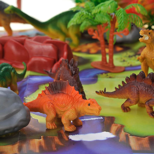 PowerTRC Jurassic Dinosaur Figures Playset with Trees, Rocks, Playmat & Container, Create a Realistic Prehistoric Dino Park, Dinosaur Toys for Kids 3-5, Gift for Boys and Girls 3 4 5 6 7