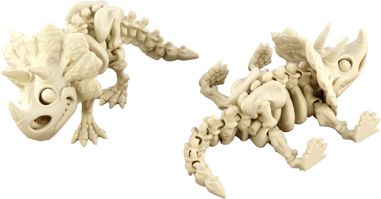 PowerTRC 5PCS 3D Printed Dinosaur Skeletons, T-Rex Triceratops Stegosaurus Velociraptor Spinosaurus Fidget Toys, 3D Printed Dragon Animals Toys, Articulated 3D Figurine Stress Relief Toy (Bone White)