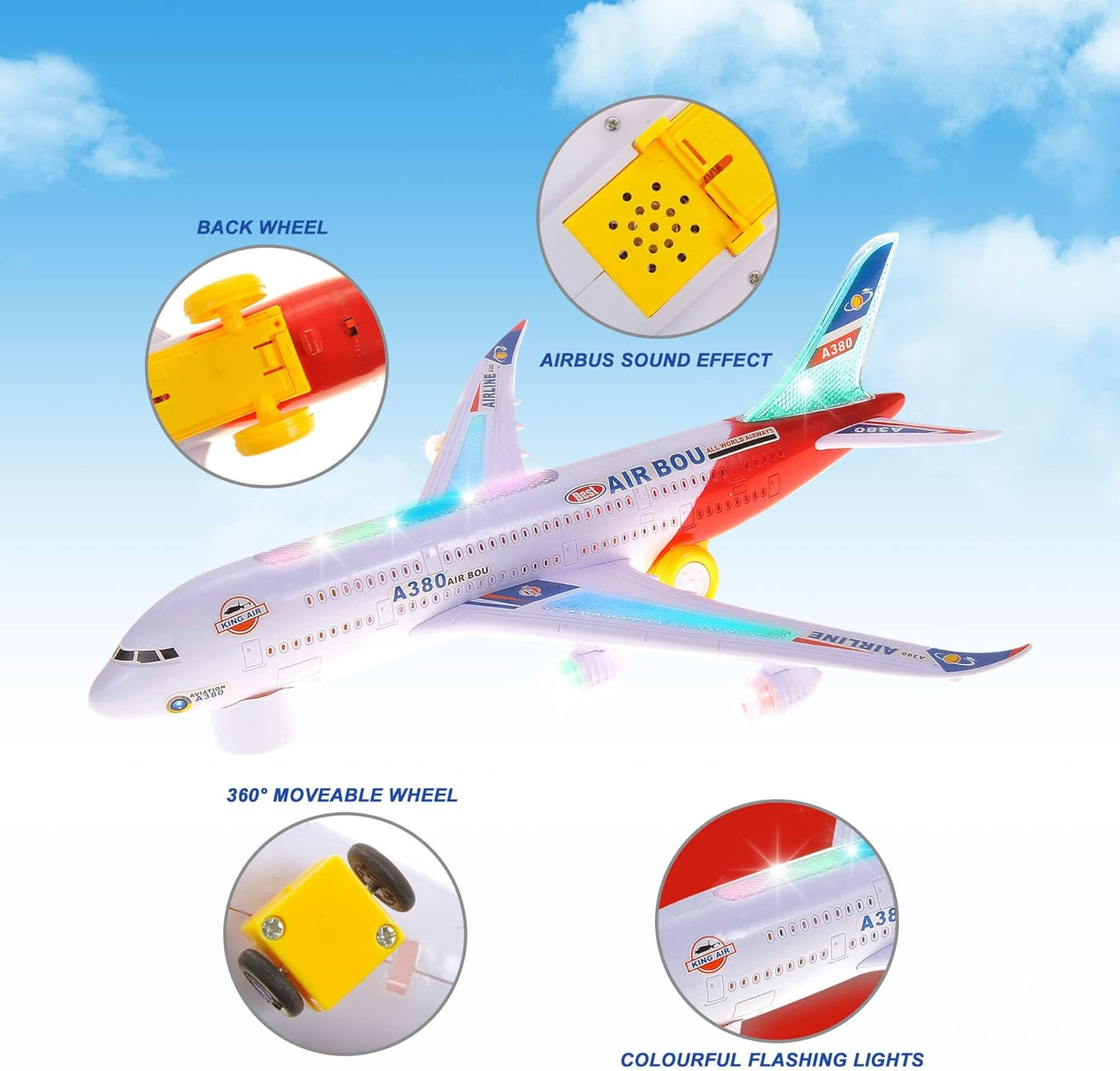 Kids Airplane Toys, Bump & Go Action Toddler Toy Airplane with LED Flashing Light, Music, Airplane Sound, Great Gift for Boys Girls Ages 3-12