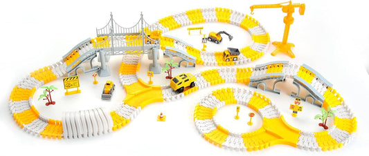 Construction Car Race Track for Kids, Construction TrucksWith Flexible Race Track Playset, Design Your Own Creative Track, 345 Piece Set, Road Engineering Gift for 3 4 5 6 7 8 Boys Girls