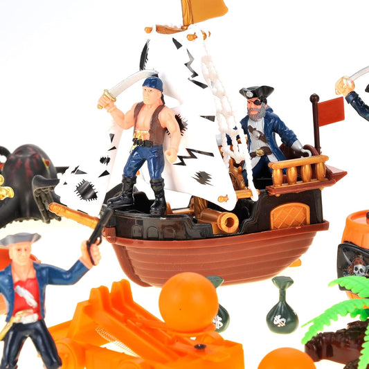 Pirate Action Figures with Pirates, Sea Monsters, Boats, Treasure Chests, Cannons and Figurines Playset for Kids
