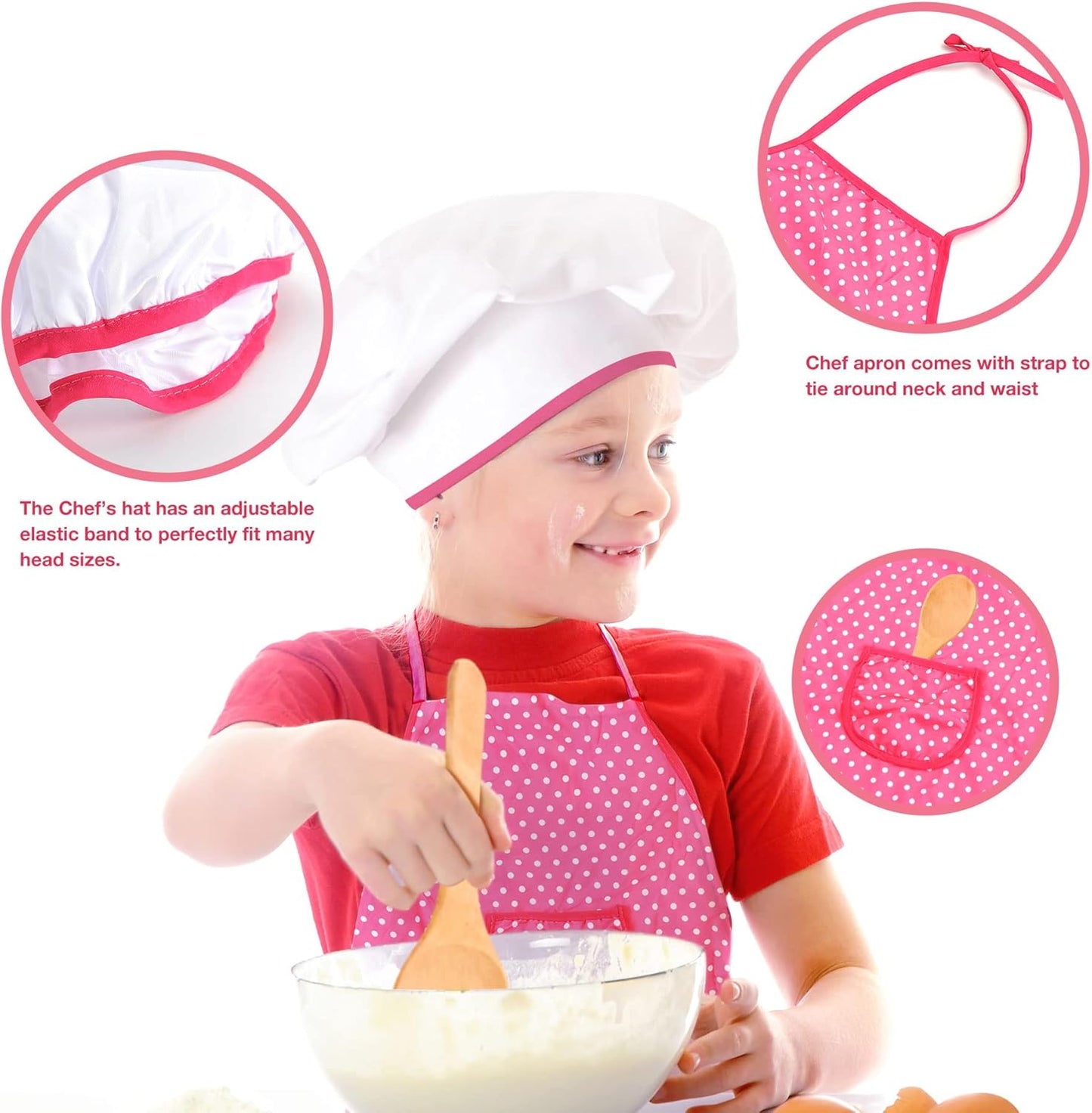 Toddler Cooking Apron for Girls, Cooking and Baking Set for Little Girls, Toddler Chef Outfit Chef Costume Kids Chef Hat and Apron 3-5 Pretend Play