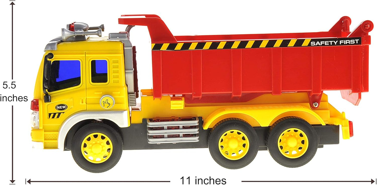 Push & Go Friction Powered Dump Truck Toy with Light and Sound | Realistic Play Tipper Truck Toy Gift for Boys and Girls