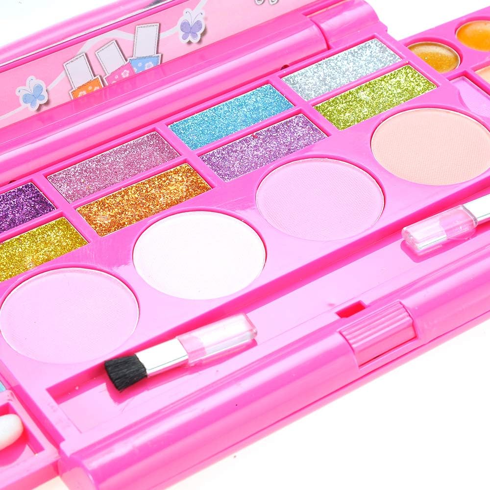 PowerTRC Washable Makeup Pretend Play Set for Kids | Fold-Out Cosmetic Kit with Mirror | Safe, Non-Toxic Toy Makeup Palette for Girls