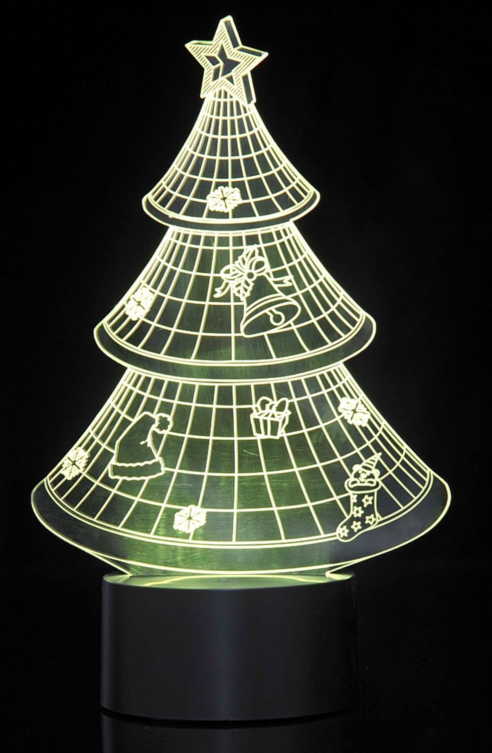 3D LED Night Light Optical Illusion Christmas Tree, Desk Table Lamp Color Change Multi Effects Functions | 7 Colors USB Powered Birthday & Party Gift