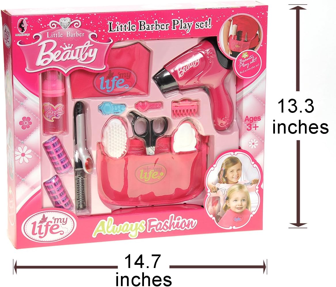 Girls Beauty Salon Set, Pretend Hair Salon Set for Girls, Girl Hairdresser Kit, Pretend Hair Styling Tools, Toddler Hair Dryer Play Set Pink