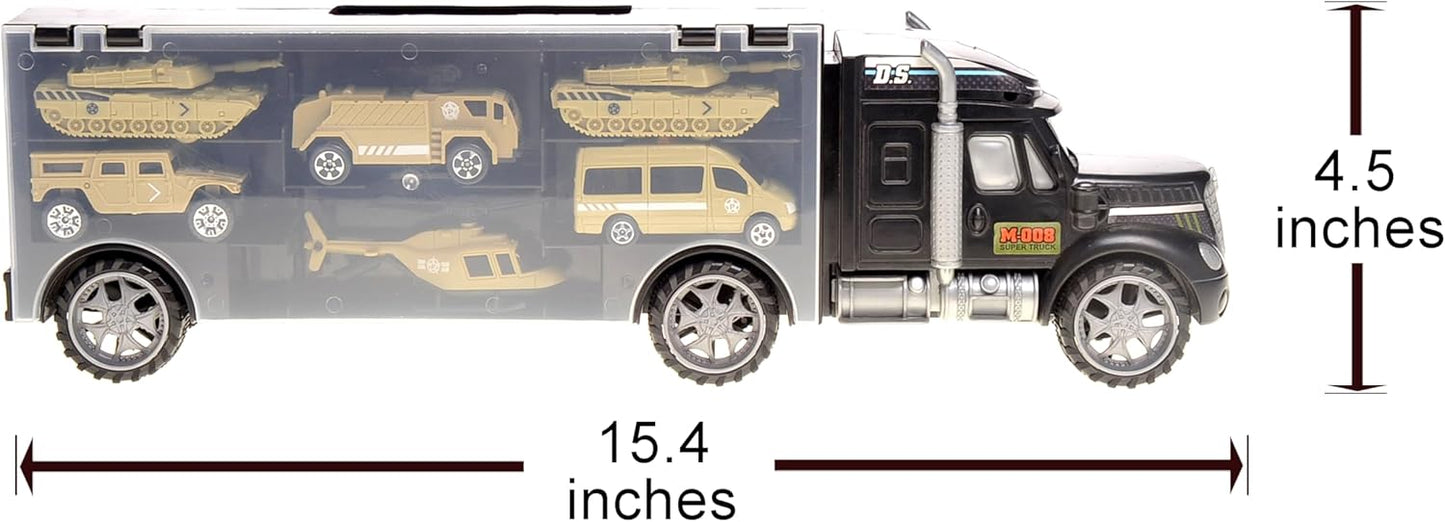 7 in 1 Military Truck Army Vehicle Models Car Toys, Mini Battle Army Toy, Tank, Humvee, Helicopter Playset Gift for Kids Military Toy Carrier for Kids Boys Ages 3 4 5 6 7+
