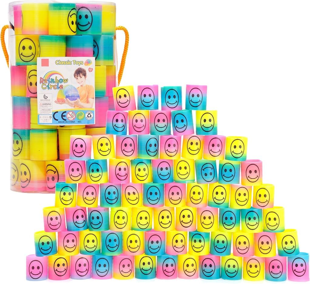 72 Pcs Mini Slinky Party Favors Mini Slinkies Bulk, Emoticon Rainbow Spring Toys Goodie Bag Stuffer, Coil Spring Toy for Carnival Prize Classroom Exchange Gifts