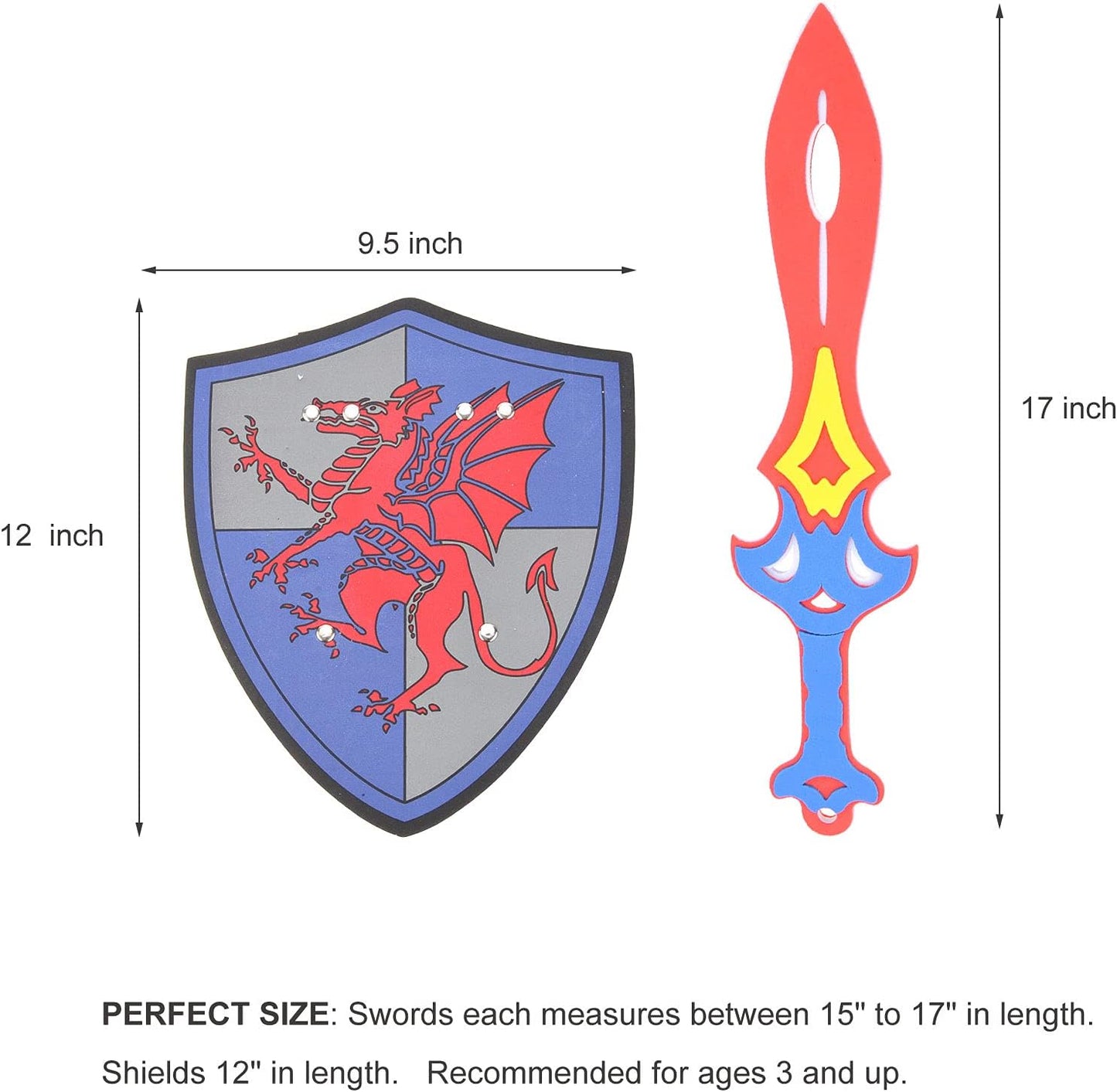 Foam Sword and Shield 12 Piece Playset | Ninja, Warrior, Viking Role Play Accessories for Kids | Great for Party Favors