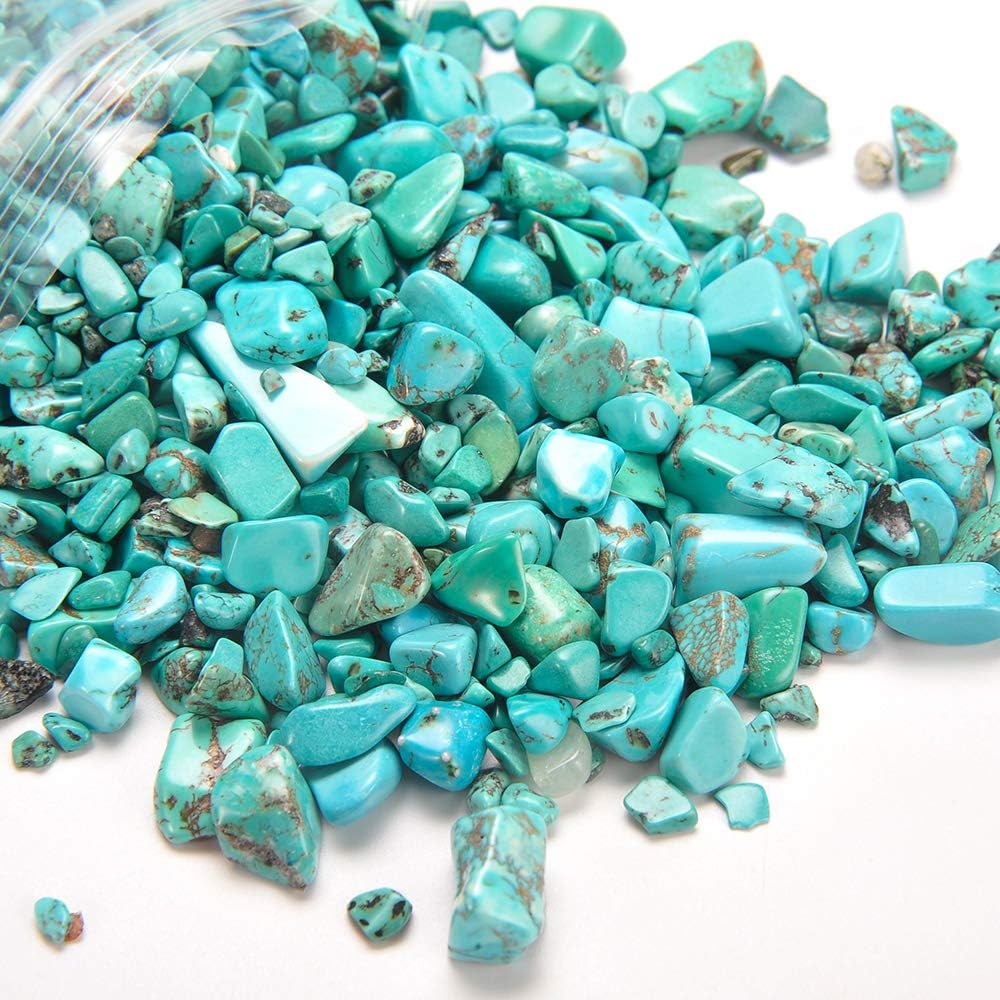 Crystals Gem Stones Decorative Rocks for Vase, Tumbled Turquoise Crystal Chips Bulk Healing Stones Fish Tank Gravel Filler Vase Filler Plants Decor 1 lb