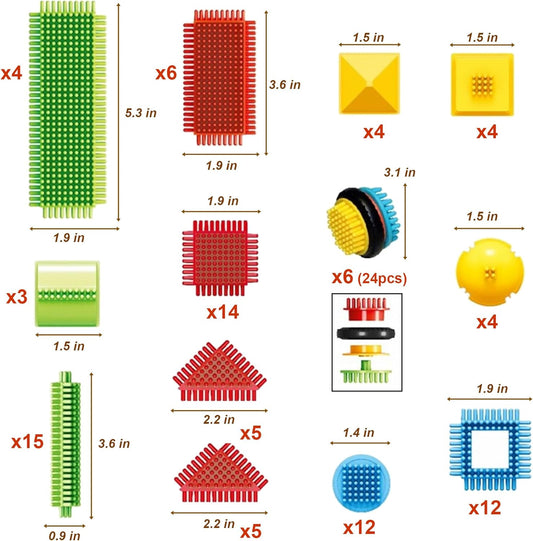 112 Pcs Hedgehog Building Blocks Tiles Building Toys for Kids Ages 4-8, Soft Interlocking Bristles Blocks Educational STEM Learning Preschool Toys