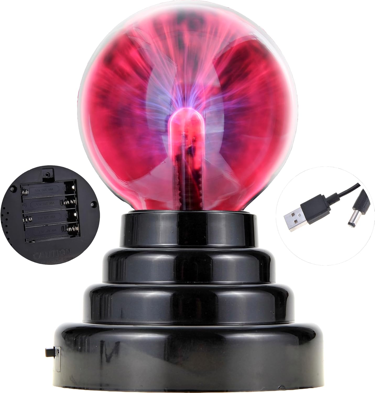 PowerTRC Plasma Ball, 3 inch Plasma Night Lamp, USB or Battery Powered Touch Responding Globe, Party Props, Bedroom Decoration for Kids