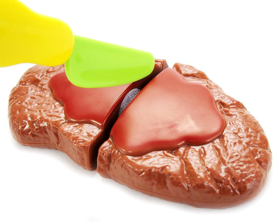 16 Pcs 12 Items Kitchen Cutting Play Food Steak & Toast Toy for Kids | Pretend Cooking Fast Food Breakfast Play Set | Educational & Imaginative Birthday Gift for Toddlers & Baby, Boys & Girls