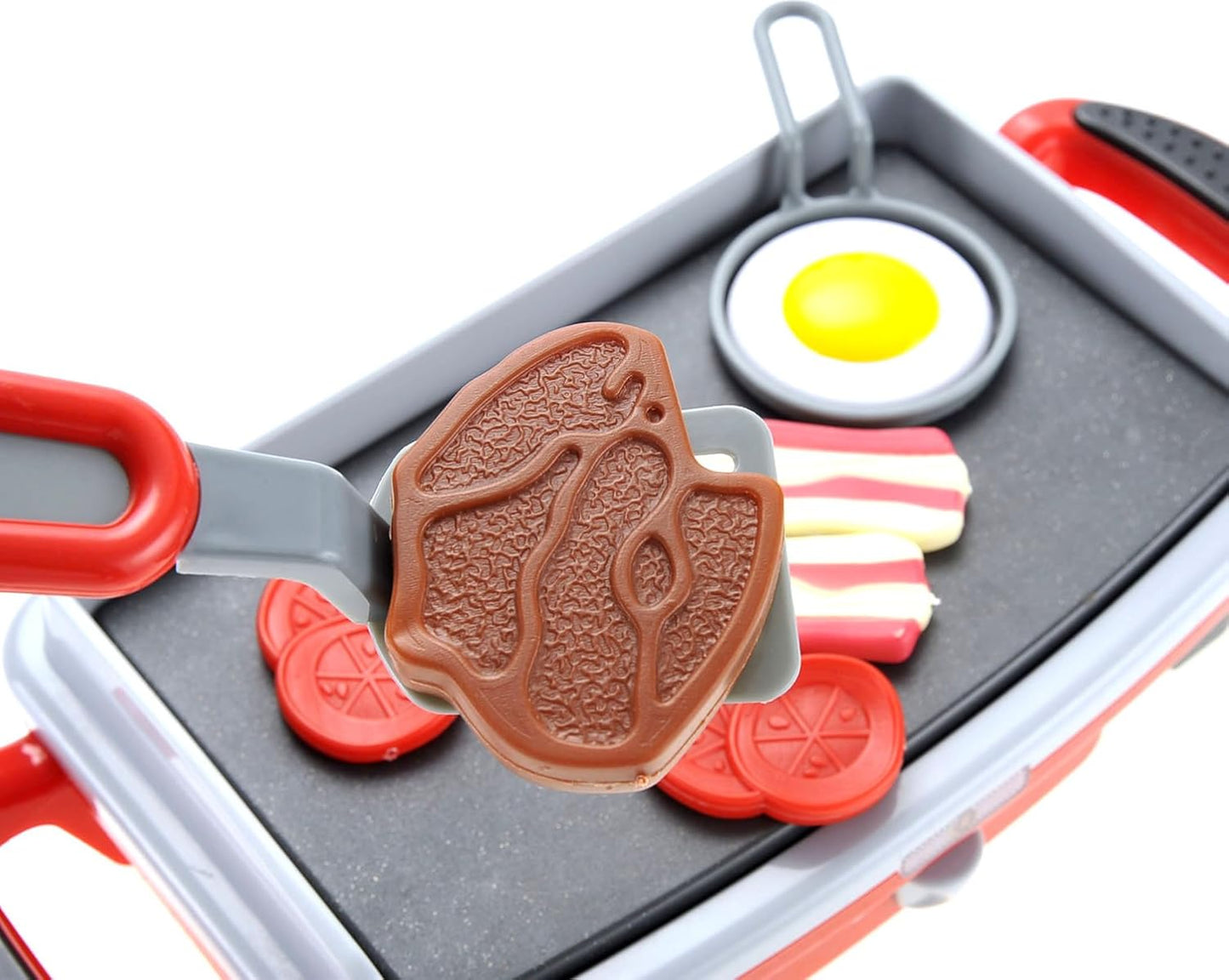 Breakfast Kids Toy Grill Playset for Ages 4-8, Cooking Toys Play Grill Set for Kids, Pretend BBQ Grill with Realistic Sounds Foods Utensils