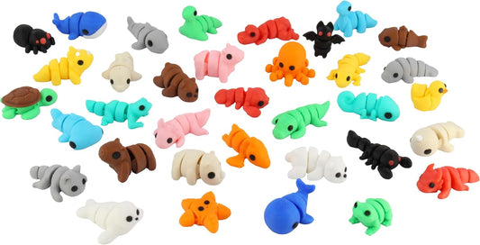 PowerTRC 35 Pcs 3D Printed Animals Set, 2 inches Mini 3D Printed Animals, Cute Pocket Pets Animal Figurine Toys, Articulated Flexible Fidget Toy for Desk Decoration, Goody Bag Stuffers