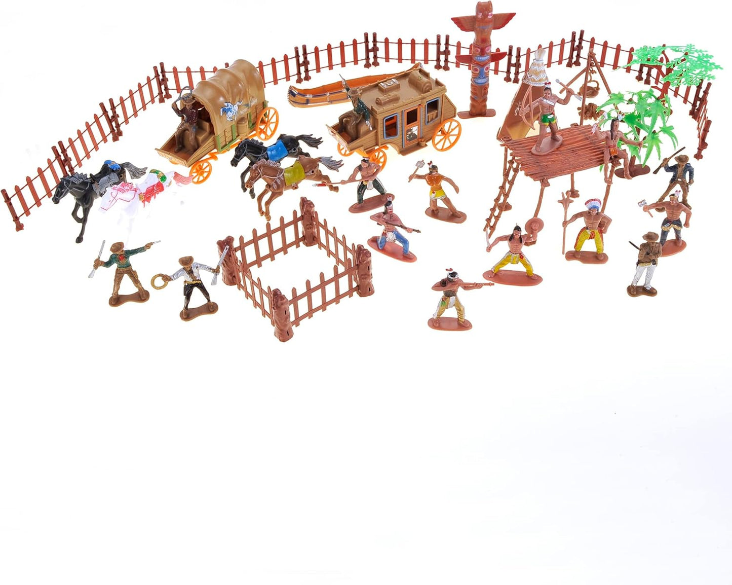 58 Pcs Wild West Cowboys and Indians Plastic Figures Toys Play Set, Toy Figure Action Soldiers and Native American Accessories Figure Playset Birthday Gift