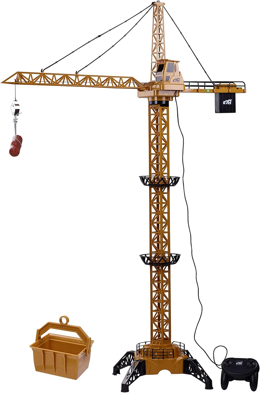 PowerTRC RC 50 inches Tall Wired Crawler Crane Remote Control Construction Toy with Tower Lights & Adjustable Heigh for Kids