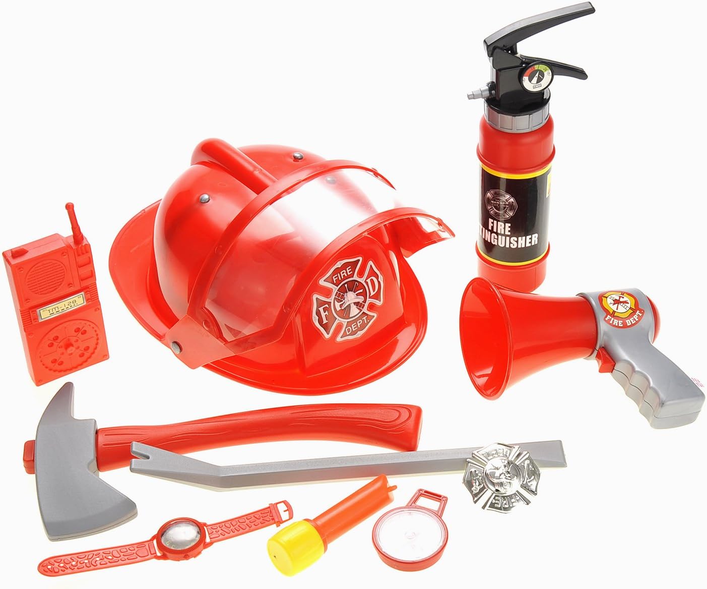 PowerTRC 10 Pcs Kids Firefighter Gear - Fireman Toys for Toddlers 3-5, Including Helmet Accessories
