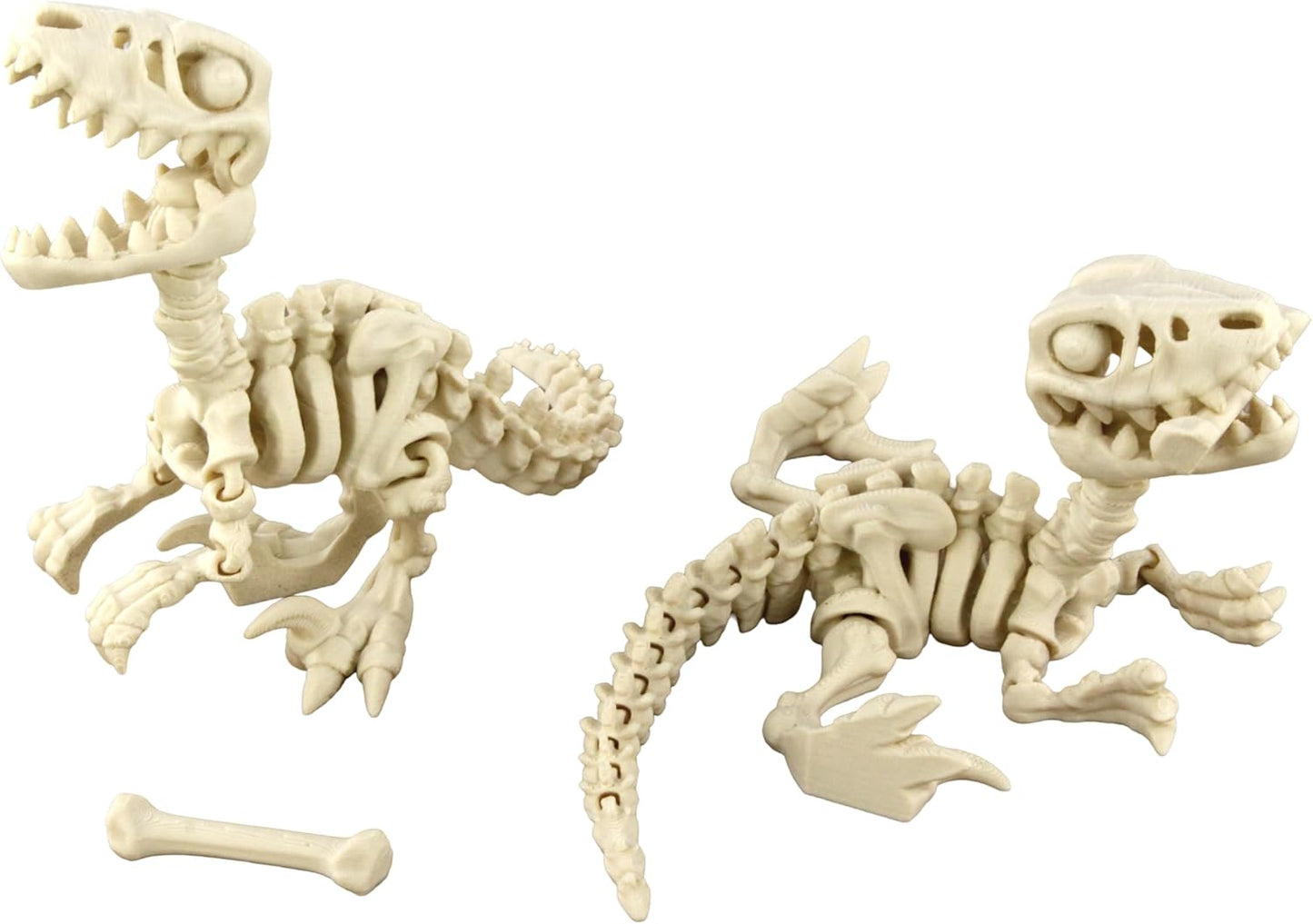 PowerTRC 5PCS 3D Printed Dinosaur Skeletons, T-Rex Triceratops Stegosaurus Velociraptor Spinosaurus Fidget Toys, 3D Printed Dragon Animals Toys, Articulated 3D Figurine Stress Relief Toy (Bone White)