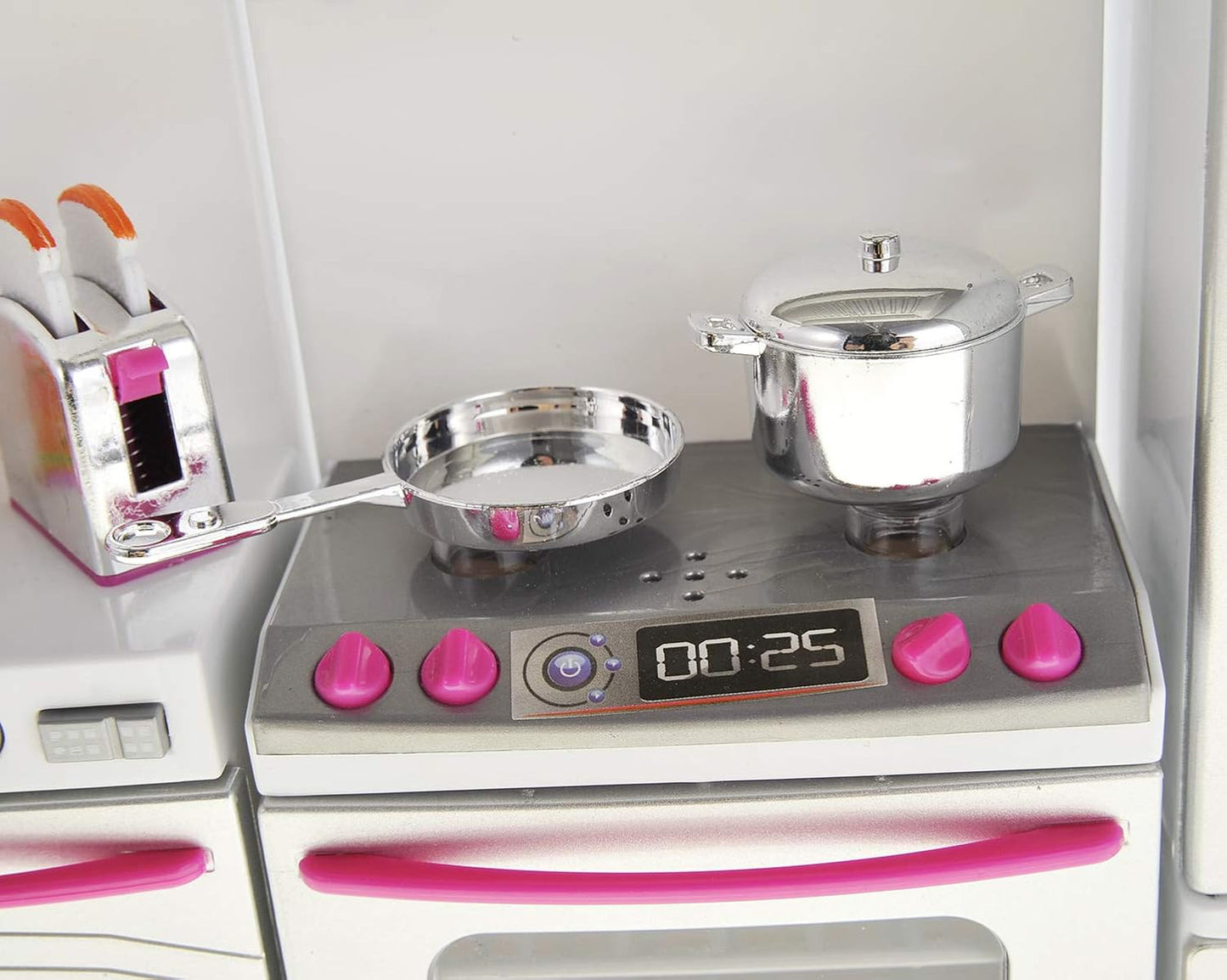 Doll Kitchen Playset, Mini Modern Kitchen Toys Pretend Play Furnitures Toy Sets Accessories Set with Realistic Light & Sound for Kids Toddlers Girls
