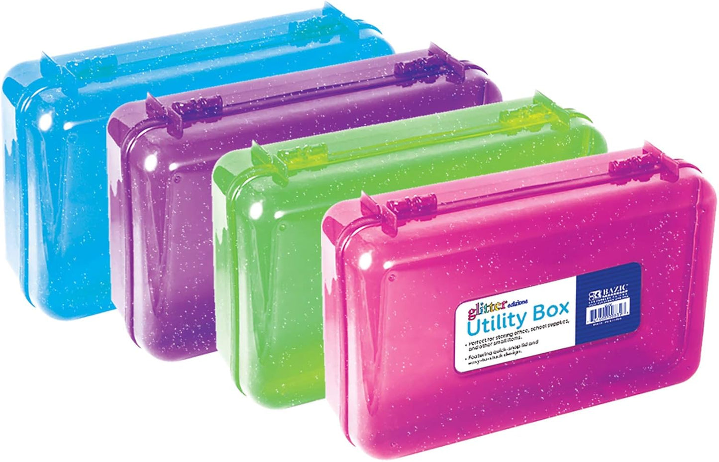 Plastic Pencil Case Utility Storage Box, Bright Color, Multi Purpose Organizer for Pens Pencils, 4-Pack