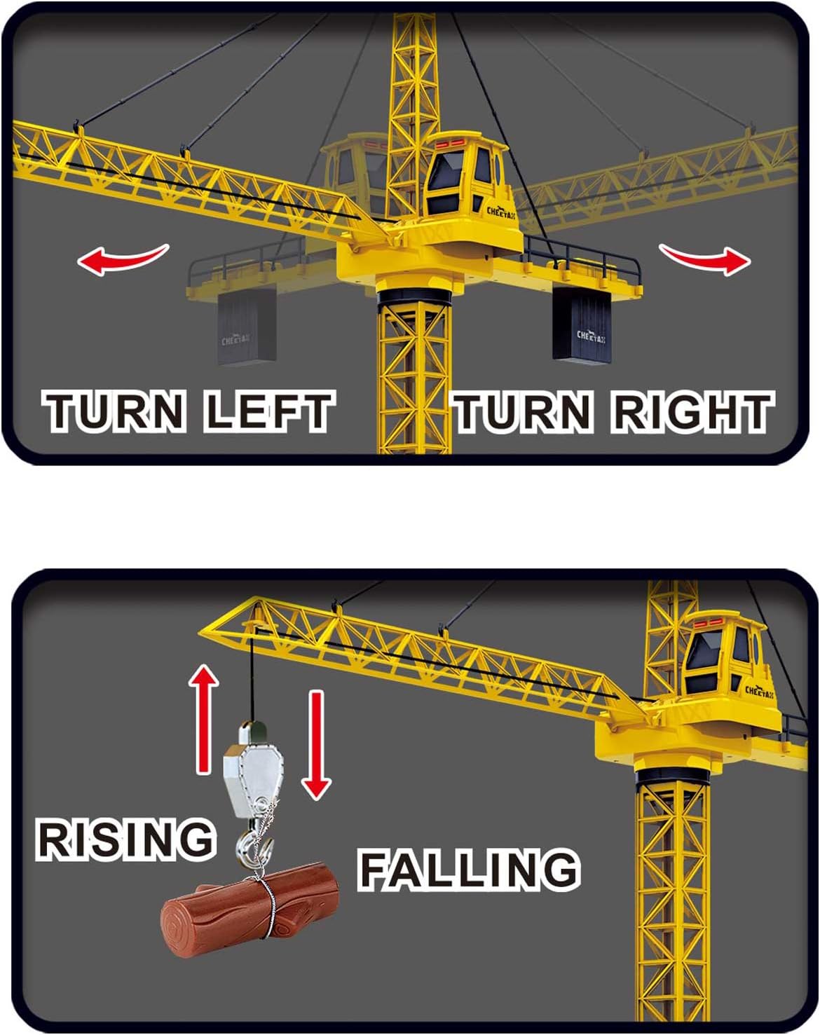 PowerTRC RC 50 inches Tall Wired Crawler Crane Remote Control Construction Toy with Tower Lights & Adjustable Heigh for Kids