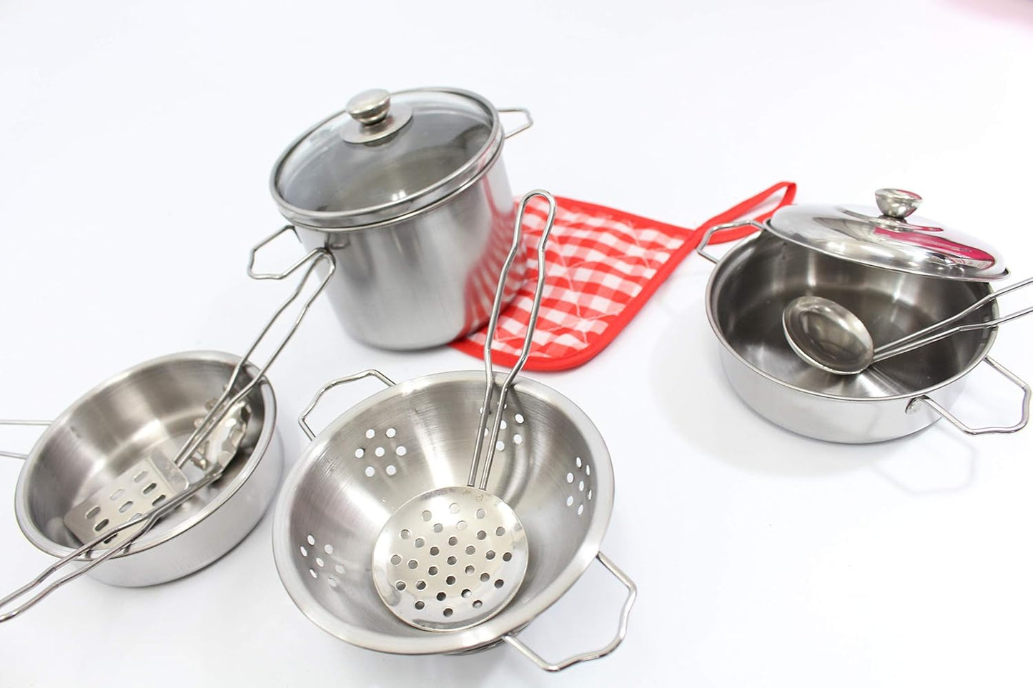 Real Steel Kid Pots and Pans Play Set for Toddlers| Pretend Kitchen Cooking Dress Up Mini Pots and Pans Toy Set for Ages 3+