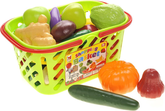 Fruits and Vegetables Shopping Basket Grocery for Kids Girls Boys (Educational Early Age Basic Skills Development Play Food Set)