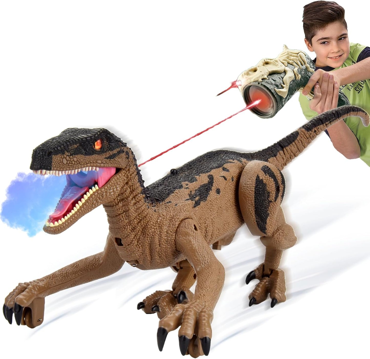 Remote Control Dinosaur for Boys 4-7, RC Dinosaur Toys for Kids 3-5 with Realistic Legs & Spray Stream, LED Light Chasing Dinosaur Toys for Kids 8-12 Birthday Gift Green