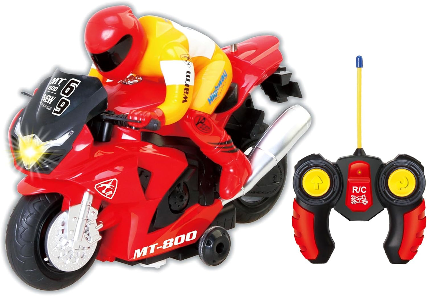 Unleash The Ultimate Racing Thrill | 360 Degree Rotate Spinning RC Race Motorcycle | Remote Control Race Biker with Dazzling Light and Sound Effect for Kids (Yellow)