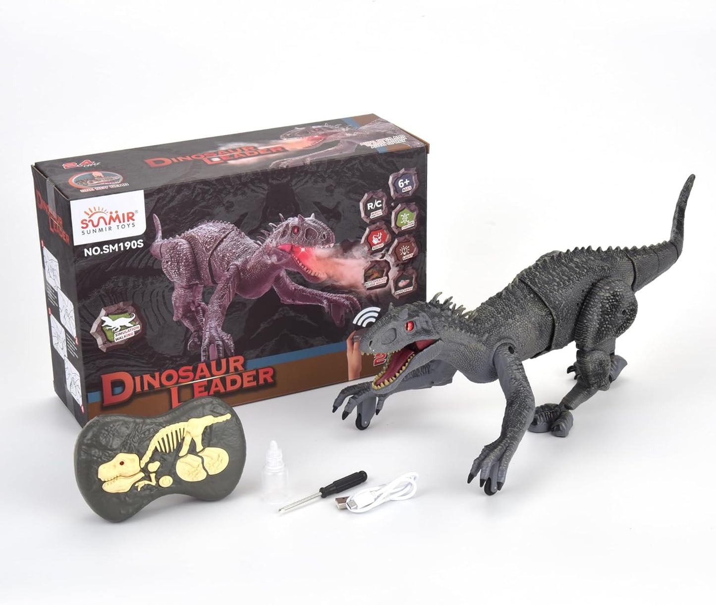 Remote Control Dinosaur, Auto Mist Spraying RC LED Sound Rechargeable USB Port Realistic Outdoor 2.4G RC Dinosaur Toys