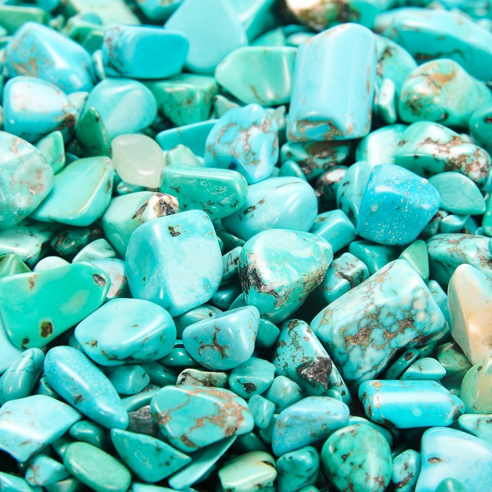 Crystals Gem Stones Decorative Rocks for Vase, Tumbled Turquoise Crystal Chips Bulk Healing Stones Fish Tank Gravel Filler Vase Filler Plants Decor 1 lb