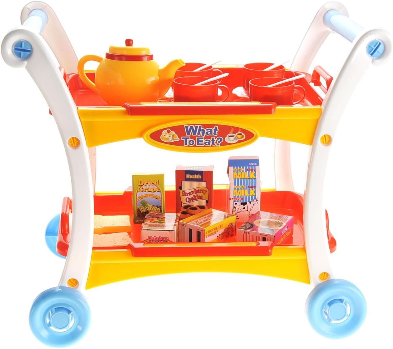 Tea Set Toy for Little Girls, Tea Trolley Cart w/ Tea Pots Cups Accessories, Tea Party Kitchen Pretend Play Set Gifts for Kids Toddlers Toys