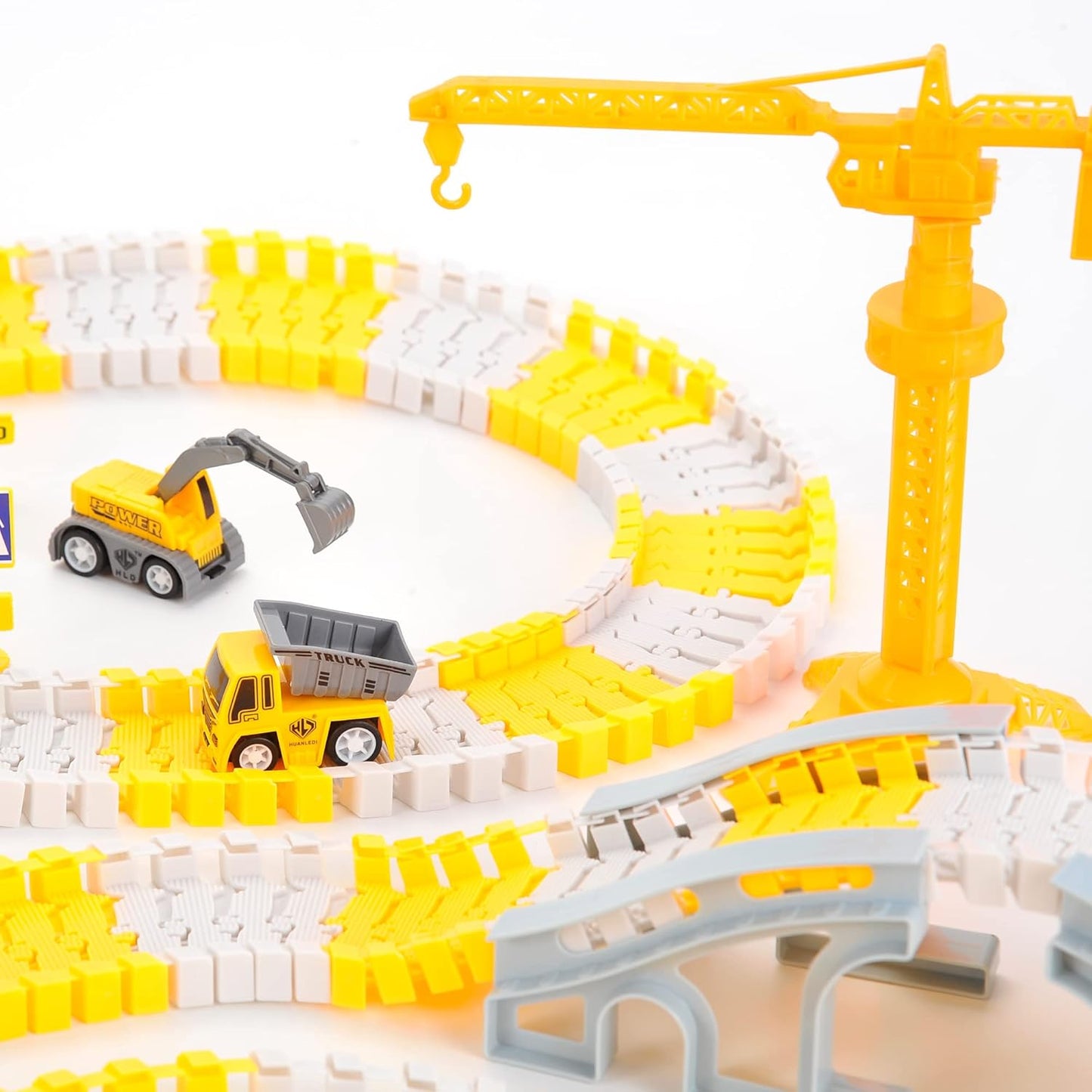 Construction Car Race Track for Kids, Construction TrucksWith Flexible Race Track Playset, Design Your Own Creative Track, 345 Piece Set, Road Engineering Gift for 3 4 5 6 7 8 Boys Girls