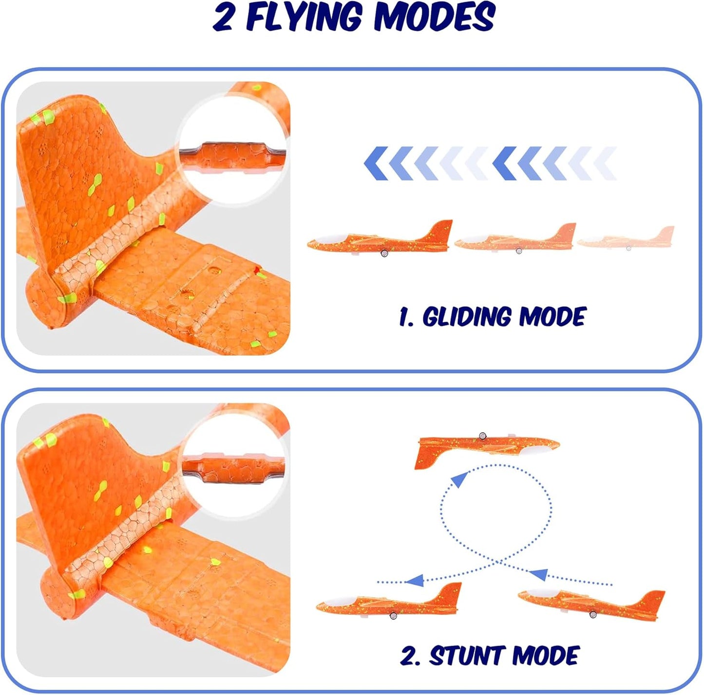 3 Pack Airplane Launcher Toys, 13.8” LED Catapult Foam Glider Plane Toy for Boys, 2 Flight Modes Outdoor Sport Flying Toys for Kids